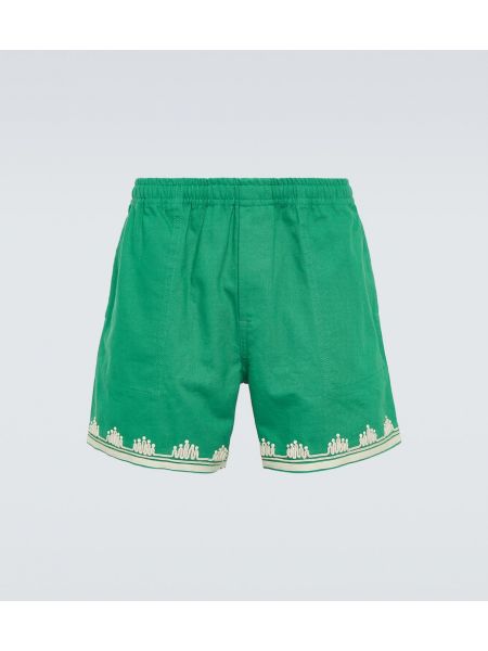 Pantaloncini ricamati di cotone Bode verde