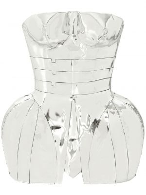 Kožené koktejlové šaty Dolce & Gabbana stříbrné