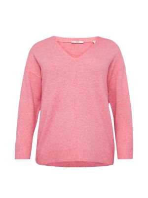 Vlnený priliehavý sveter s výstrihom do v Esprit Curves - ružová