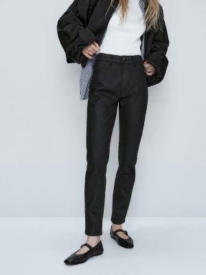 Прямые брюки с высокой талией Massimo Dutti черные