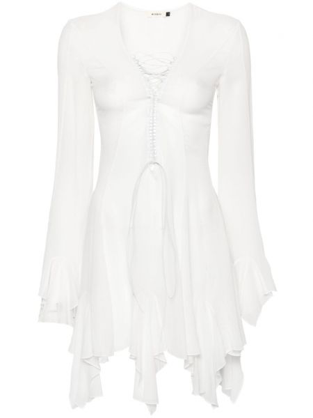 Čipkované šifonové šnurovacie koktejlkové šaty Misbhv biela