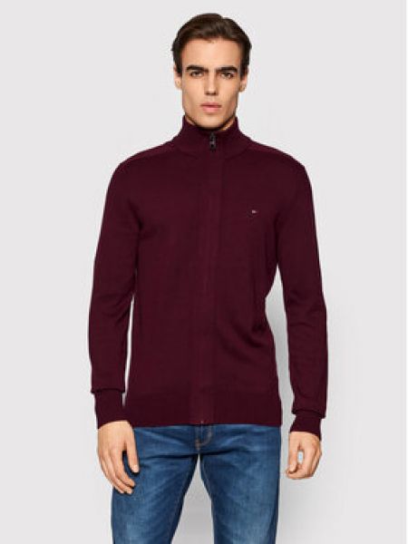 Tommy Hilfiger Kardigán Pima MW0MW11675 Bordová Slim Fit