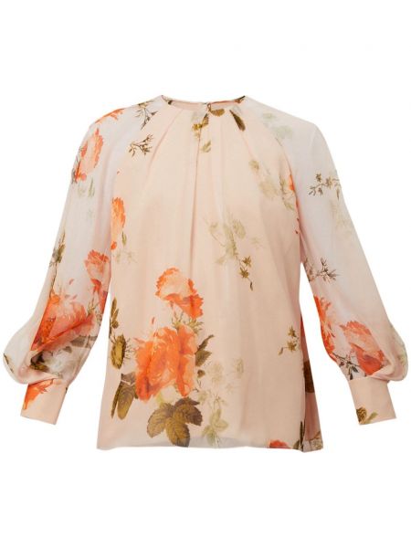 Svilena bluza s cvjetnim printom s printom Erdem ružičasta
