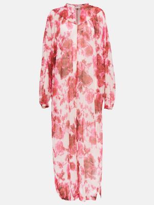 Sukienka długa w kwiatki Dries Van Noten różowa