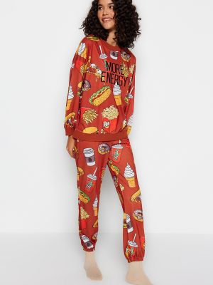 Pijamale cu broderie tricotate cu imagine Trendyol