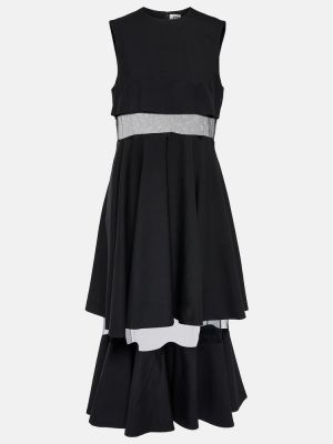 Volnena midi obleka z mrežo Noir Kei Ninomiya črna