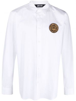 Памучна риза с тигров принт Just Cavalli бяло