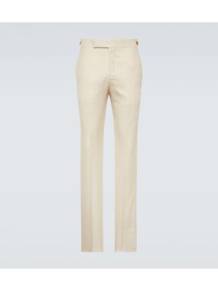 Pantaloni clasici de lână de mătase slim fit Gabriela Hearst alb
