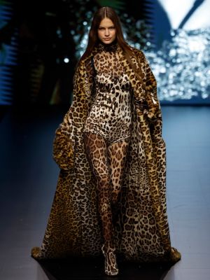 Salopetă de mătase cu imagine cu model leopard Dolce&gabbana maro