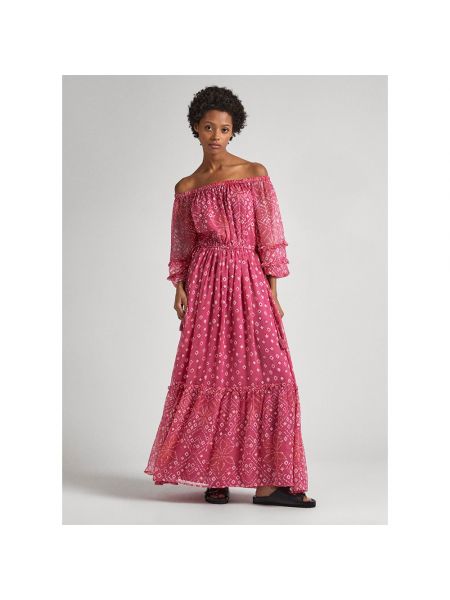 Длинное платье с длинным рукавом Pepe Jeans розовое