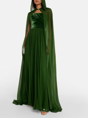 Sametové hedvábné dlouhé šaty Elie Saab zelené