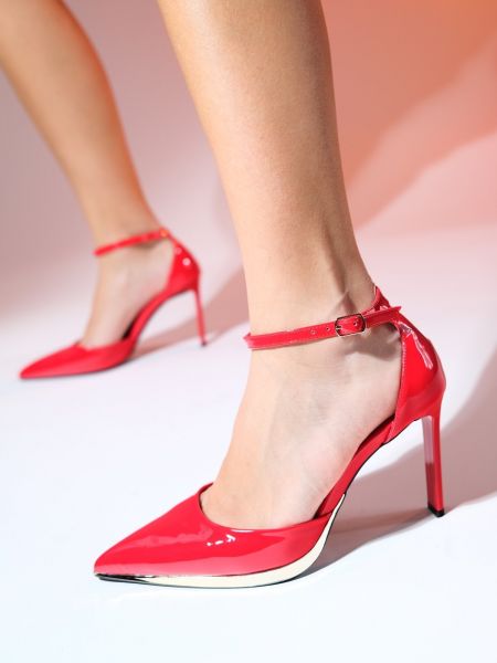 Dabīgās ādas kurpes ar papēžiem ar augstiem papēžiem Luvishoes sarkans