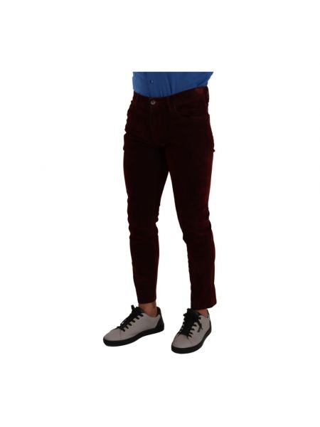 Aksamitne jeansy skinny bawełniane slim fit Dolce And Gabbana czerwone