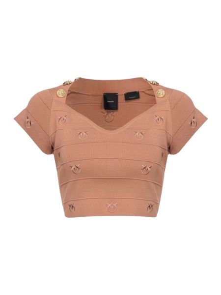 Sweter z wiskozy żakardowy Pinko brązowy