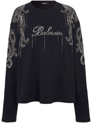 Памучен пуловер Balmain черно