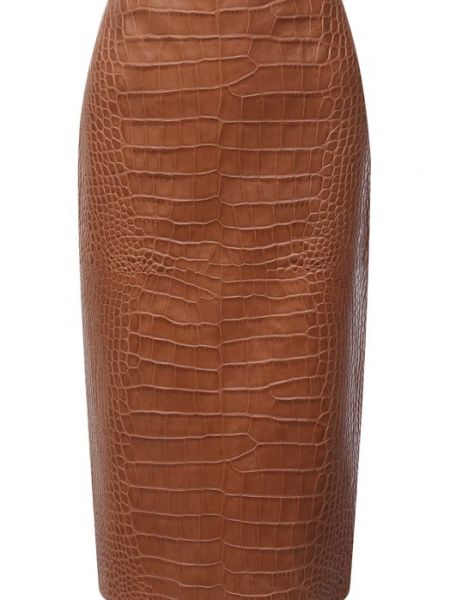 Кожаная юбка Ralph Lauren коричневая