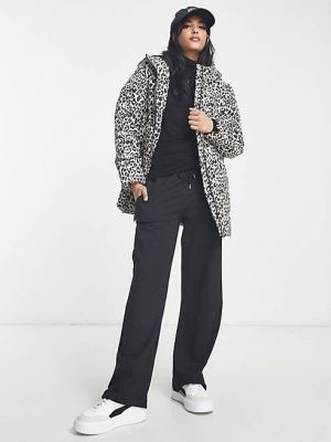 Леопардовое пальто с капюшоном с принтом Vila коричневое