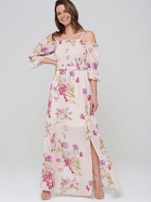 Длинное платье в цветочек с принтом с рюшами Frock And Frill розовое