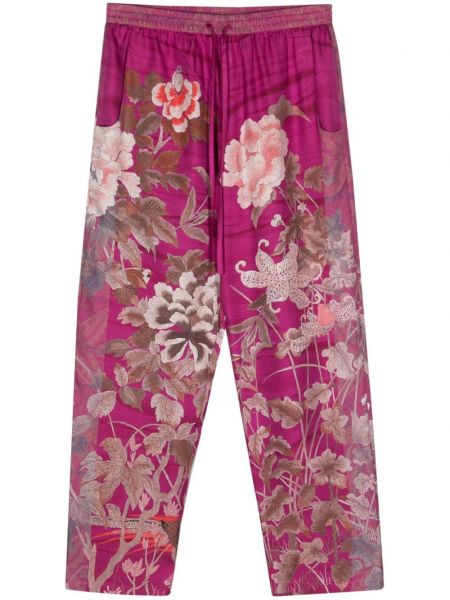 Svilene hlače s cvjetnim printom Pierre-louis Mascia ružičasta