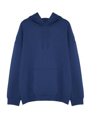 Medvilninis džemperis su gobtuvu oversize Trendyol mėlyna