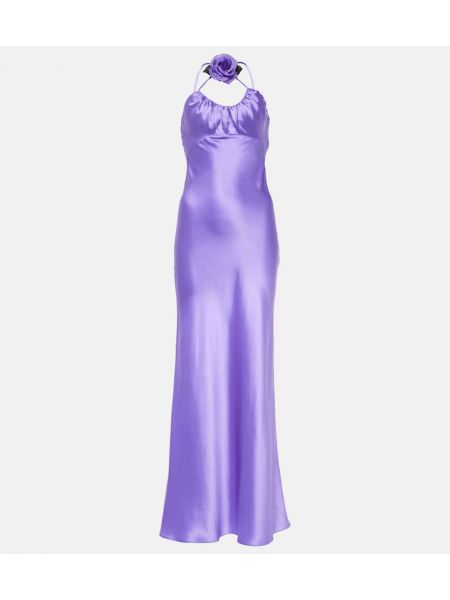Vestido largo de seda de flores con apliques Rodarte violeta