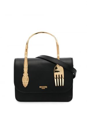 Lær shoppingbag Moschino svart