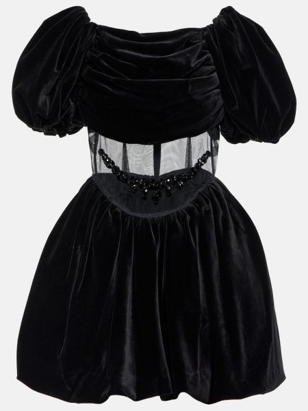Bavlněné mini šaty s lodičkovým výstřihem Simone Rocha - černá