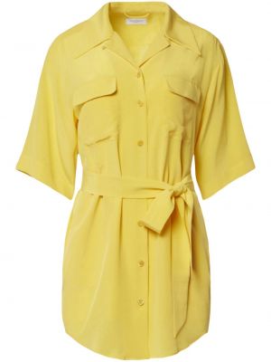 Hedvábné mini šaty s knoflíky s krátkými rukávy Equipment - žlutá