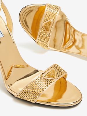 Атласные сандалии со стразами Prada золотые