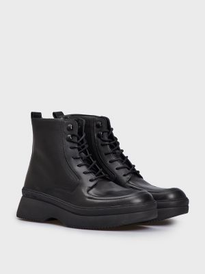 Кружевные кожаные ботинки на шнуровке Calvin Klein черные