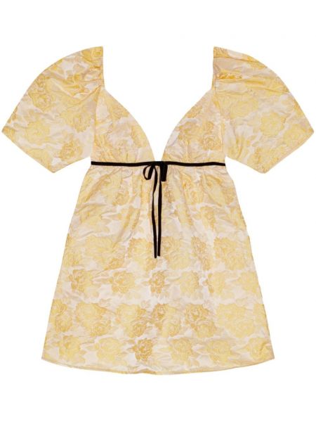 Φλοράλ φόρεμα με λαιμόκοψη v Ganni κίτρινο