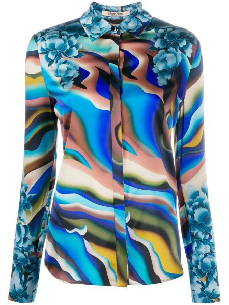 Košeľa s potlačou s abstraktným vzorom Roberto Cavalli modrá