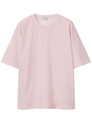 Памучна тениска с принт розово Burberry
