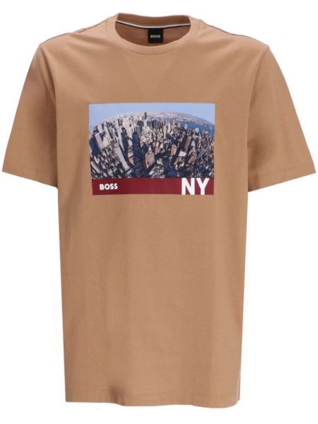 T-shirt en coton à imprimé Boss marron