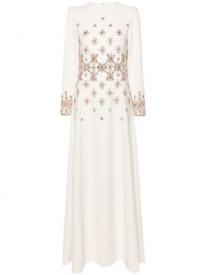 Krepové krištáľové večerné šaty Dina Melwani biela