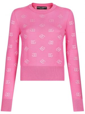 Žakárový svetr s kulatým výstřihem Dolce & Gabbana růžový