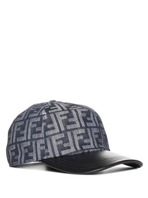 Синяя мужская шляпа с черным логотипом Fendi