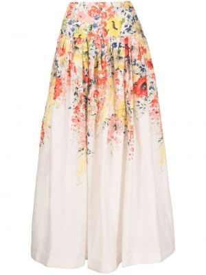 Lanena midi suknja s cvjetnim printom Zimmermann bijela