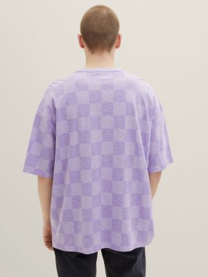Oversized kostkované tričko Tom Tailor Denim fialové