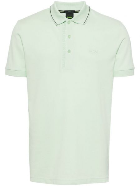 Kokvilnas polo krekls ar izšuvumiem Boss zaļš