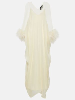 Копринена рокля с пера Taller Marmo бяло