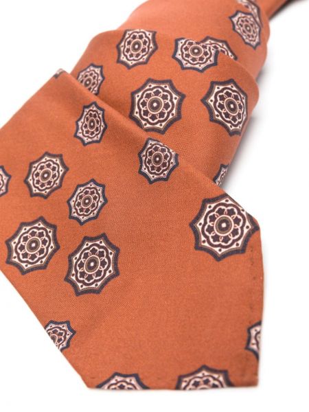Jedwabny krawat z nadrukiem w abstrakcyjne wzory Lardini brązowy