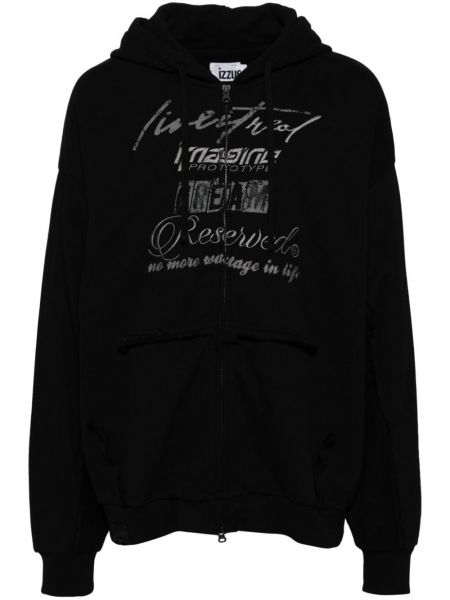 Işlemeli hoodie Izzue siyah