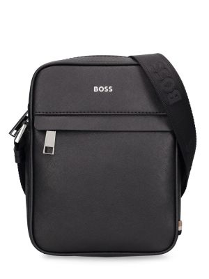 Кожени чанта през рамо с цип Boss черно