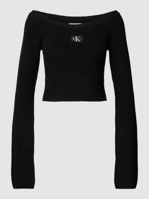 Bluzka bawełniana z długim rękawem Calvin Klein Jeans czarna