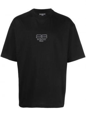 Тениска с пайети с кристали Balenciaga черно