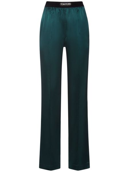 Selyem szatén egyenes szárú nadrág Tom Ford zöld