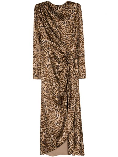 Haljina s printom s leopard uzorkom s draperijom Costarellos smeđa