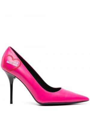 Pantofi cu toc cu broderie din piele Love Moschino roz