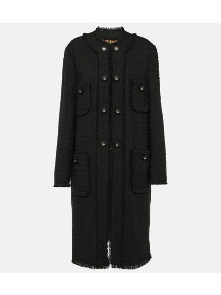 Твидовое пальто с бахромой Dolce&gabbana черное